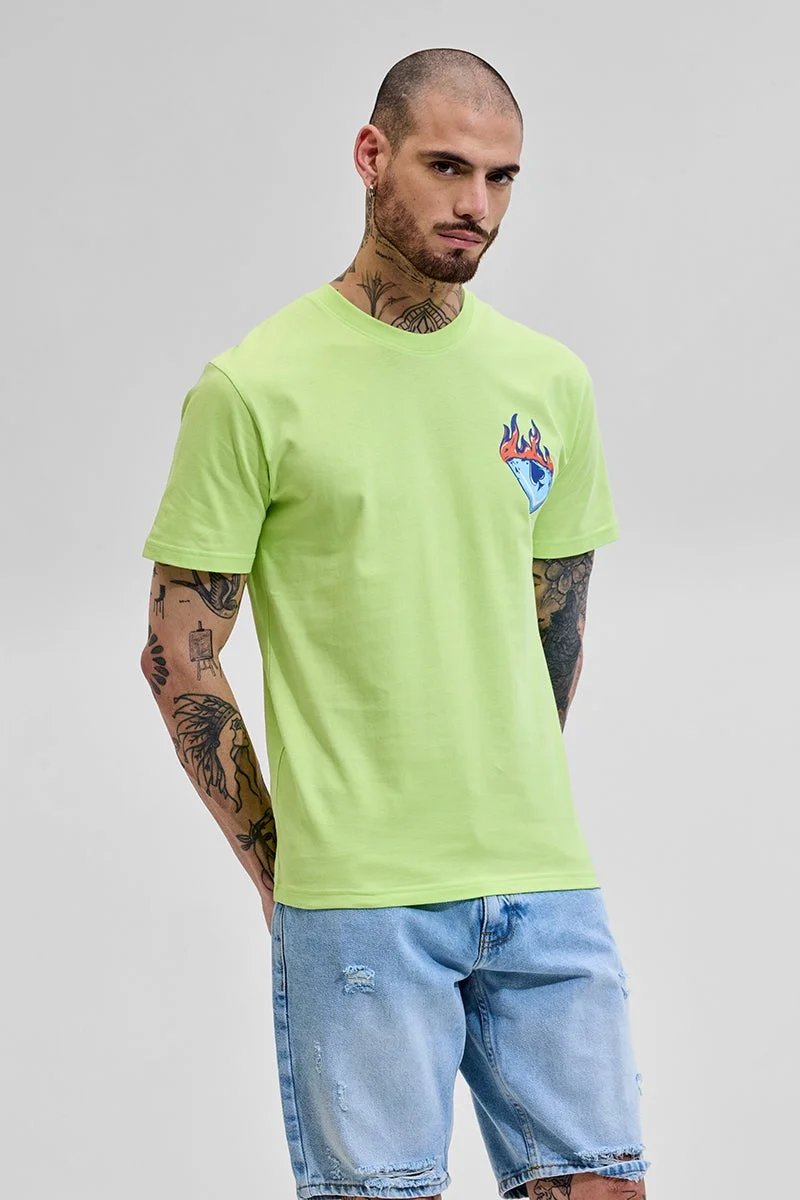 SNITCH Unhappy Lime Green Printed Slim Fit T-Shirt